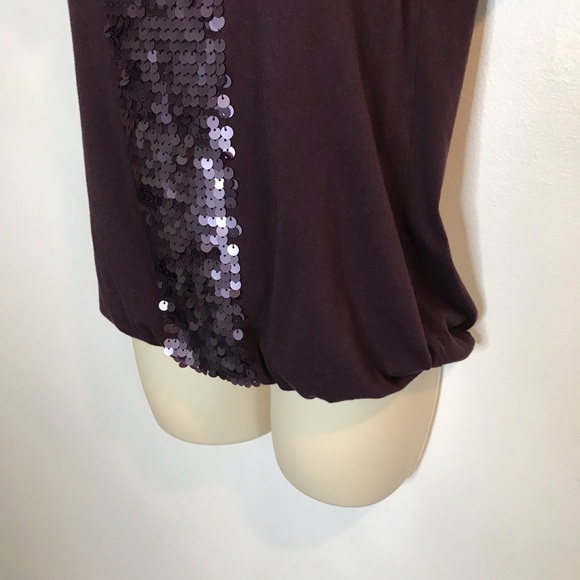Ann Taylor LOFT Sequin Front T-Shirt Wine Purple S - Picture 2 of 7